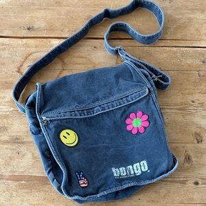 Bongo Denim Crossbody Messenger Bag with Fun Patches Hippie Boho fun!